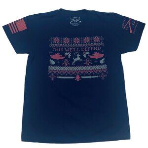 Womens Grunt Style Christmas T-Shirt Sz Large Military USA Navy Blue